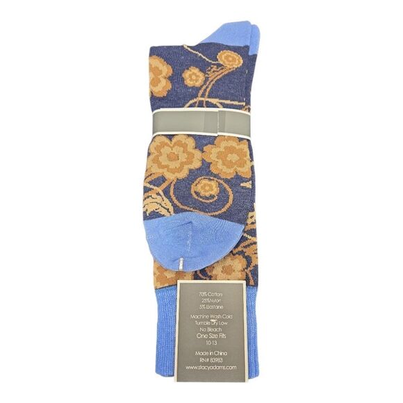 STACY ADAMS MENS LEAF PATTERN DRESS SOCK. NAVY TAUPE. SAS 337-1 - Picture 2 of 3